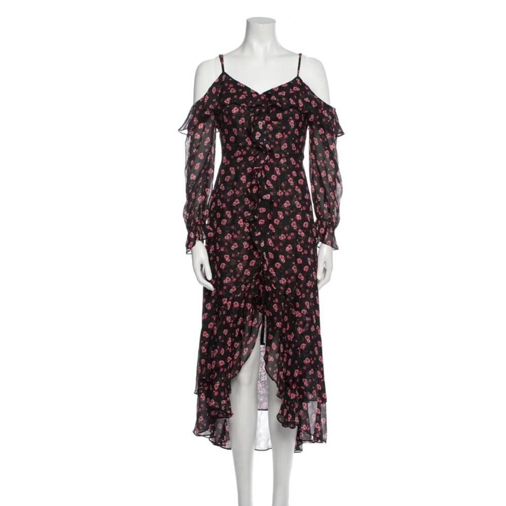 INTERMIX FLORAL SHEER OFF THE SHOULDER. RUFFLE DRESS SIZE 2